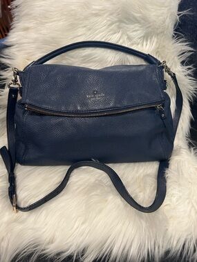 kate spade Navy Pebbled Leather Shoulder Bag with Crossbody Strap